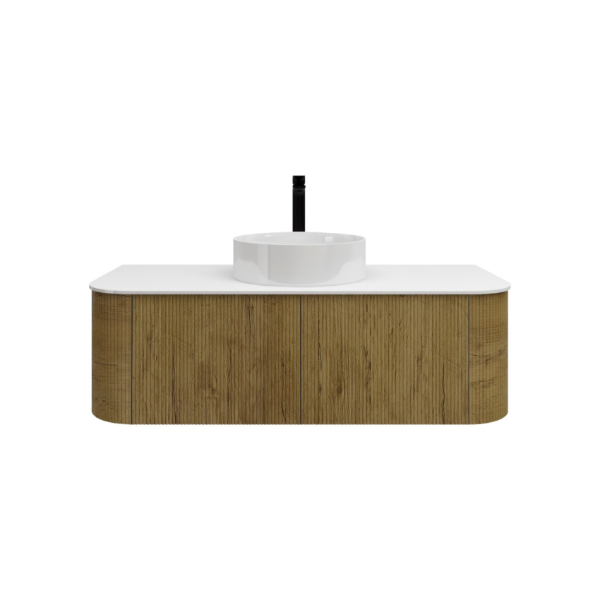 1200mm Kiama Prime Oak 2 Drawers Curved Fluted Wall Hung Vanity Cabinet Only