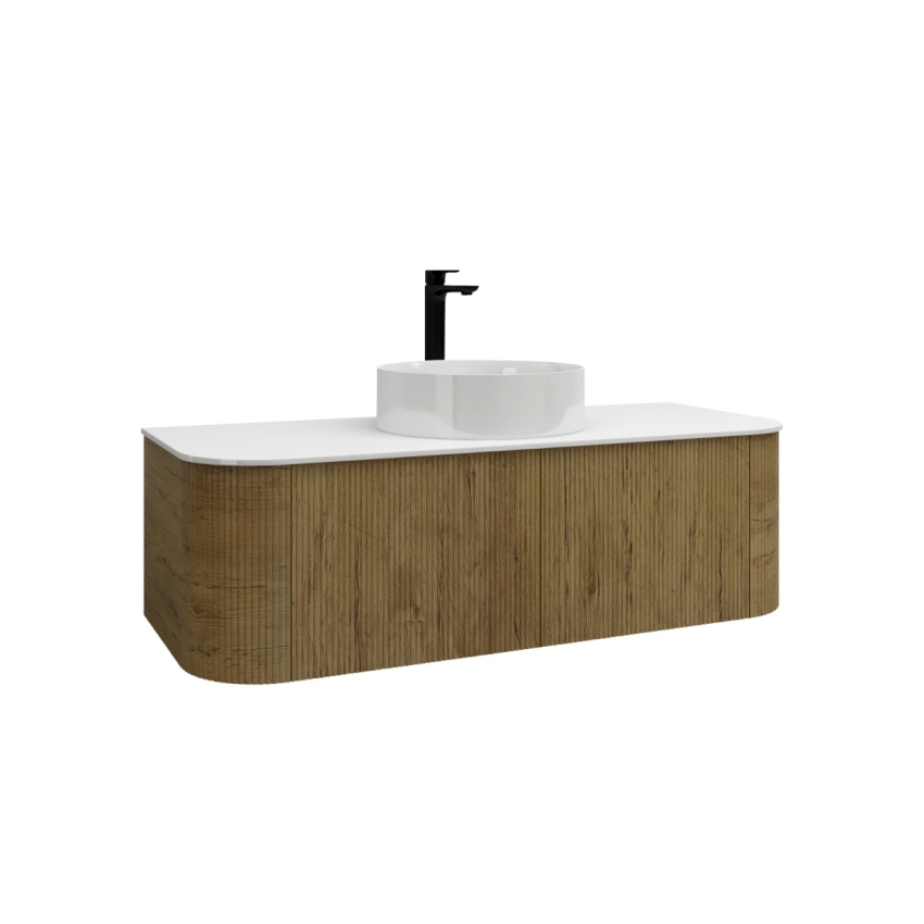 1200mm Kiama Prime Oak 2 Drawers Curved Fluted Wall Hung Vanity Cabinet Only