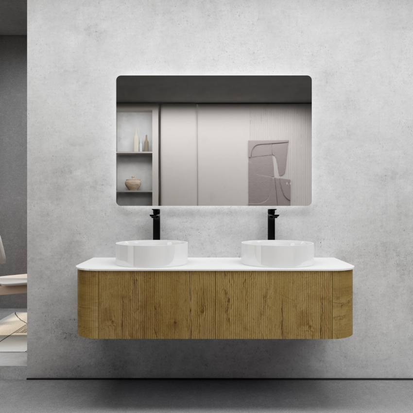 1500mm Kiama Prime Oak 2 Drawers Curved Fluted Wall Hung Vanity Cabinet Only