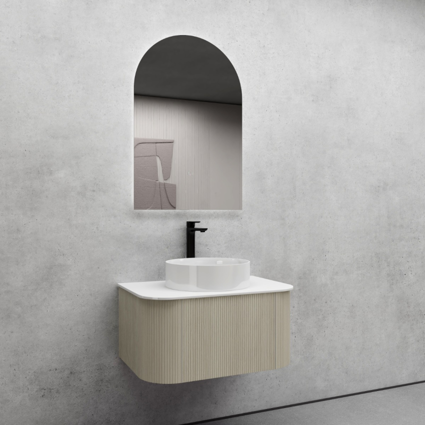 750mm Kiama Coastal Oak 1 Drawer Curved Fluted Wall Hung Vanity Cabinet Only