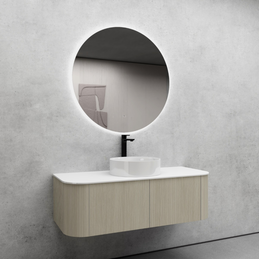 1200mm Kiama Coastal Oak 2 Drawers Curved Fluted Wall Hung Vanity Cabinet Only