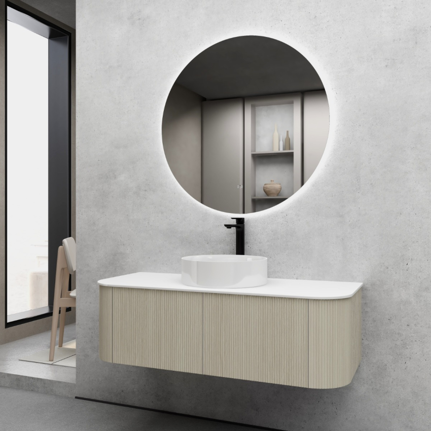 1200mm Kiama Coastal Oak 2 Drawers Curved Fluted Wall Hung Vanity Cabinet Only