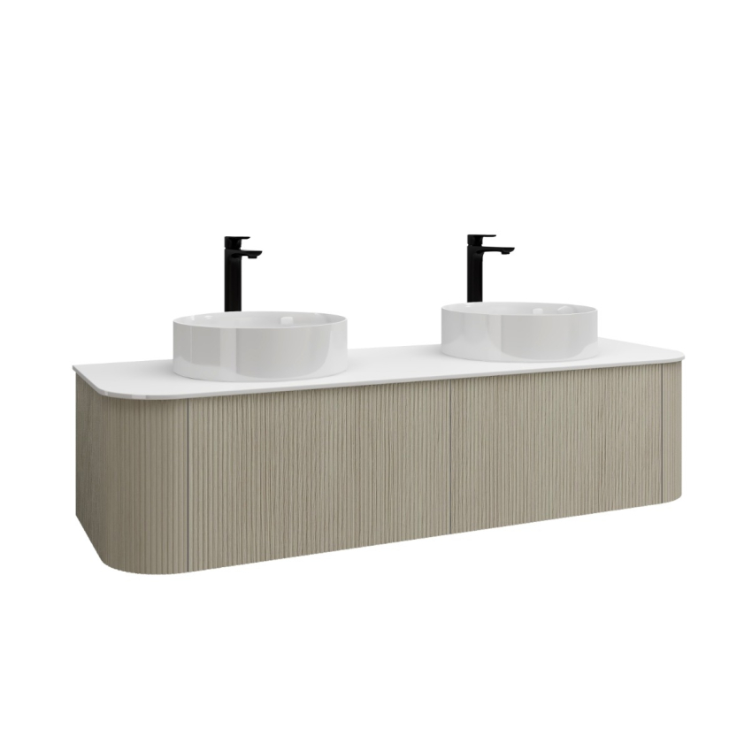 1500mm Kiama Coastal Oak 2 Drawers Curved Fluted Wall Hung Vanity Cabinet Only