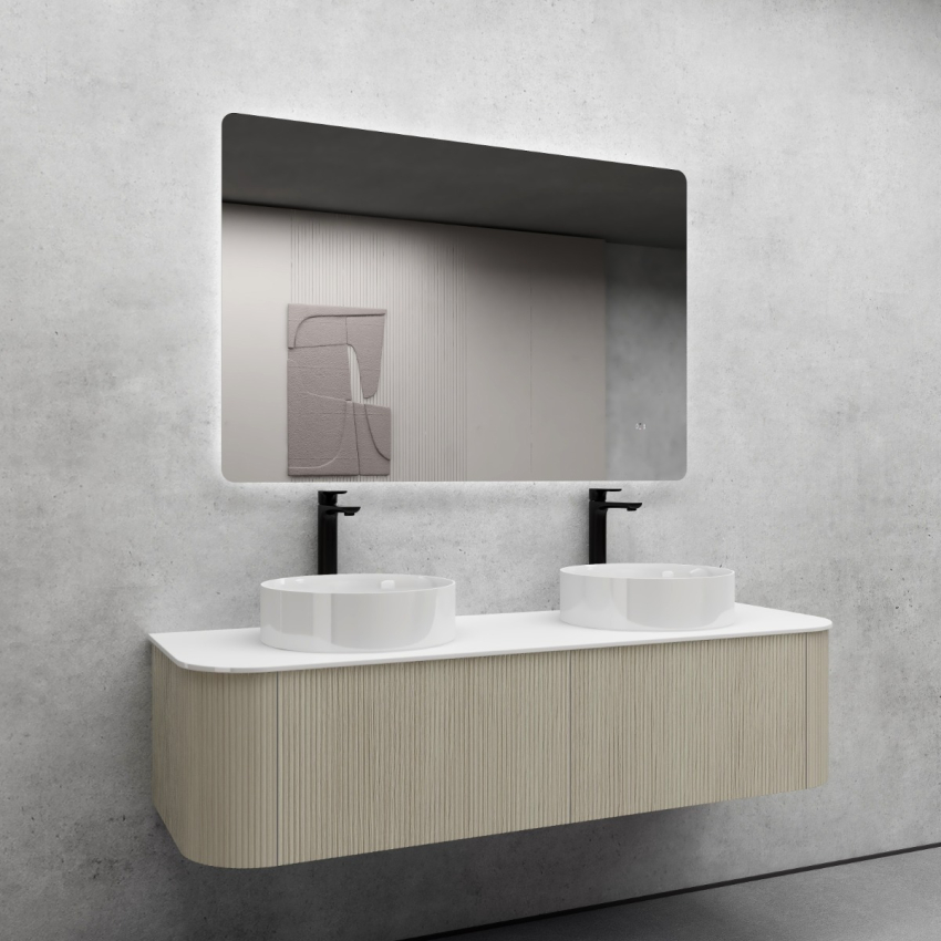 1500mm Kiama Coastal Oak 2 Drawers Curved Fluted Wall Hung Vanity Cabinet Only