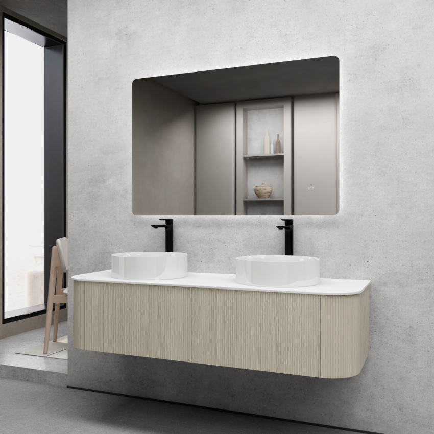 1500mm Kiama Coastal Oak 2 Drawers Curved Fluted Wall Hung Vanity Cabinet Only