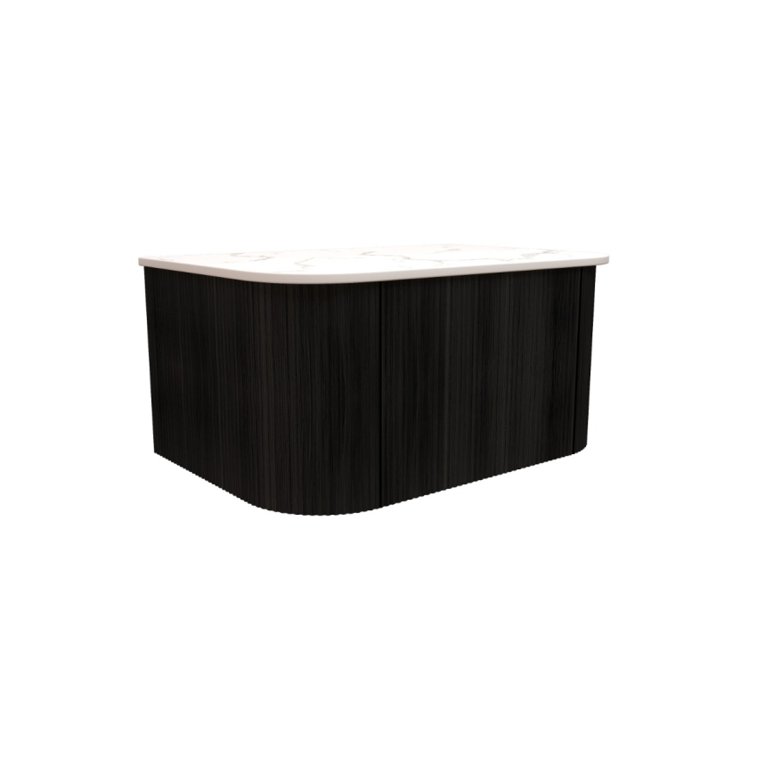 750mm Kiama Bottega Oak 1 Drawer Curved Fluted Wall Hung Vanity Cabinet Only