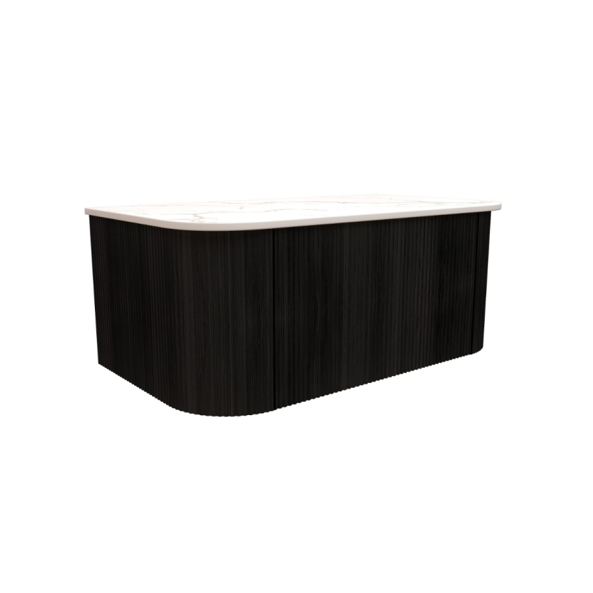 900mm Kiama  Bottega Oak 1 Drawer Curved Fluted Wall Hung Vanity Cabinet Only