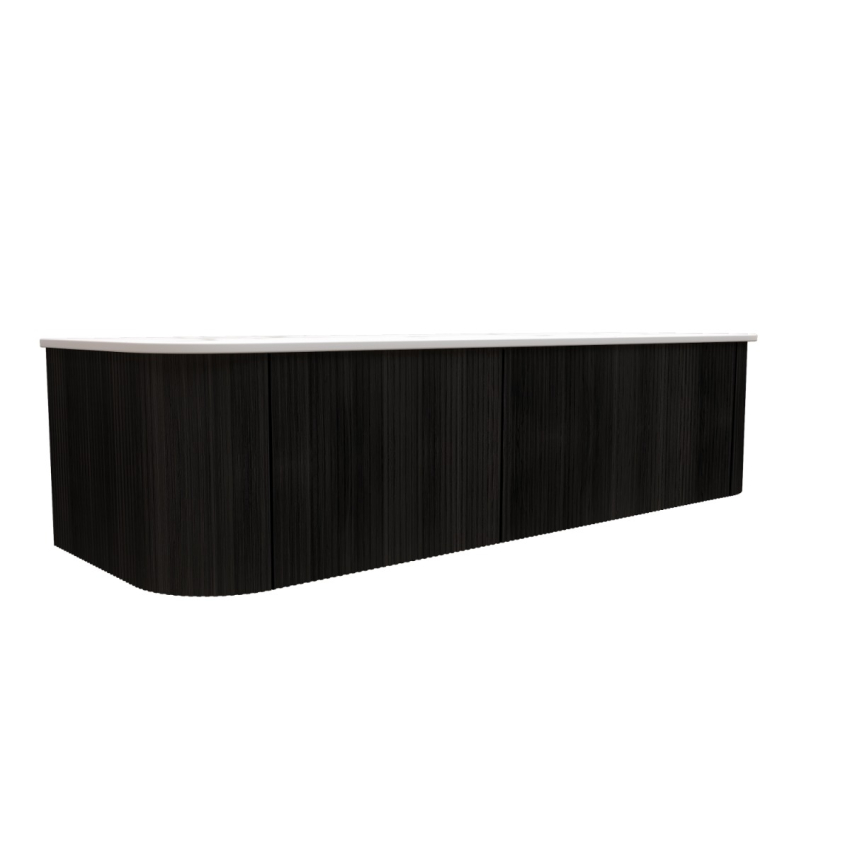 1500mm Bottega Oak 2 Drawers Curved Fluted Wall Hung Vanity Cabinet Only