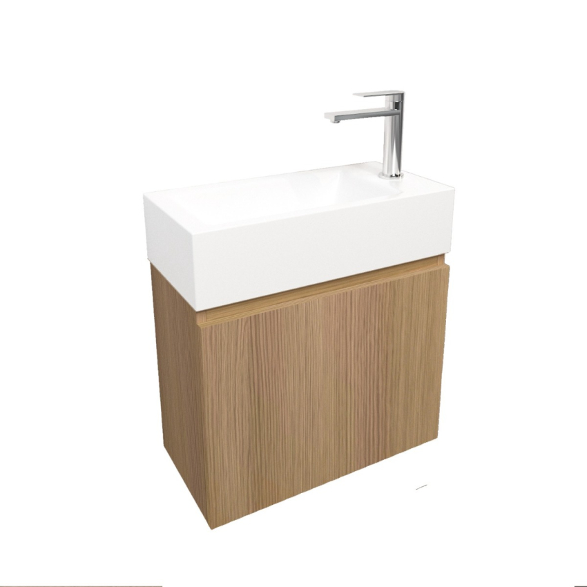 500mm Natural Oak Laminated Particle Board 1 Right Hinged Door Wall Hung Vanity Cabinet Only