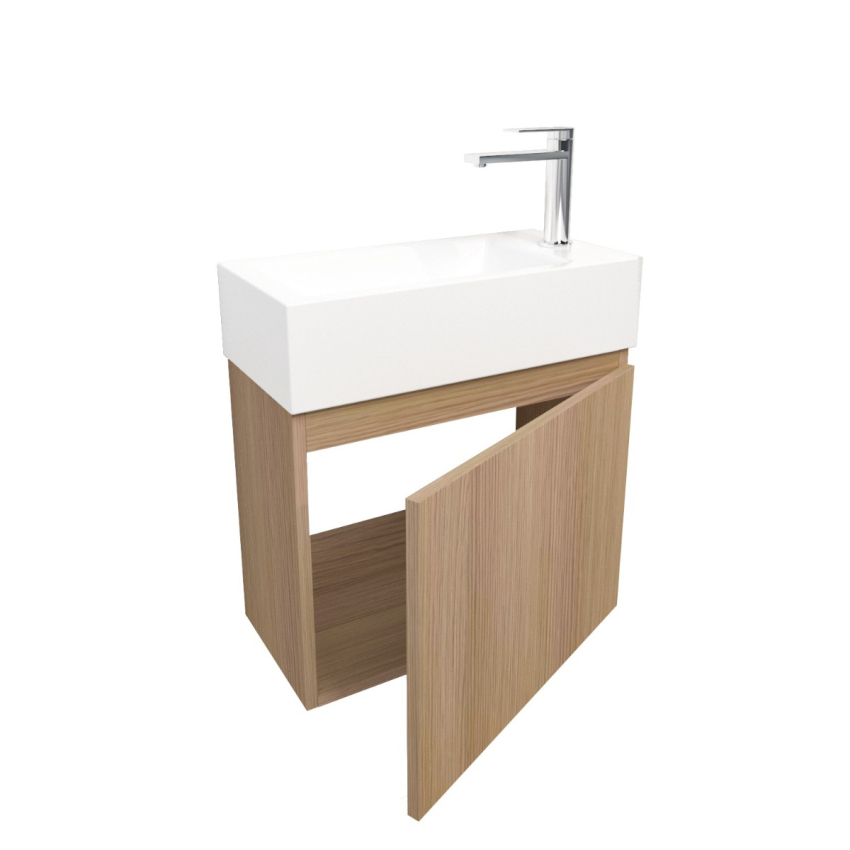 500mm Natural Oak Laminated Particle Board 1 Right Hinged Door Wall Hung Vanity Cabinet Only