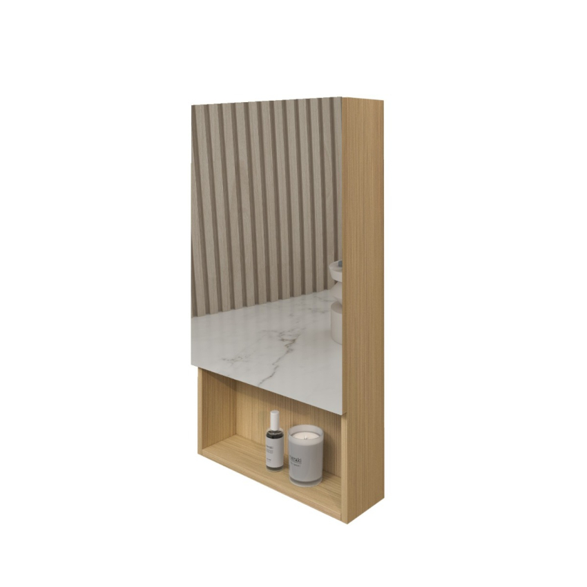 450mm Natural Oak 1 Left Hinged Mirrored Door Mirror Shaving Cabinet