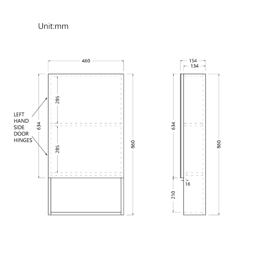 450mm Natural Oak 1 Left Hinged Mirrored Door Mirror Shaving Cabinet
