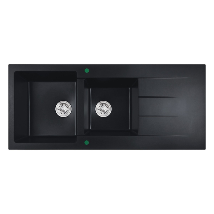 1160*500*210mm Cora Black Granite Sink One & Half Bowl With Drainer