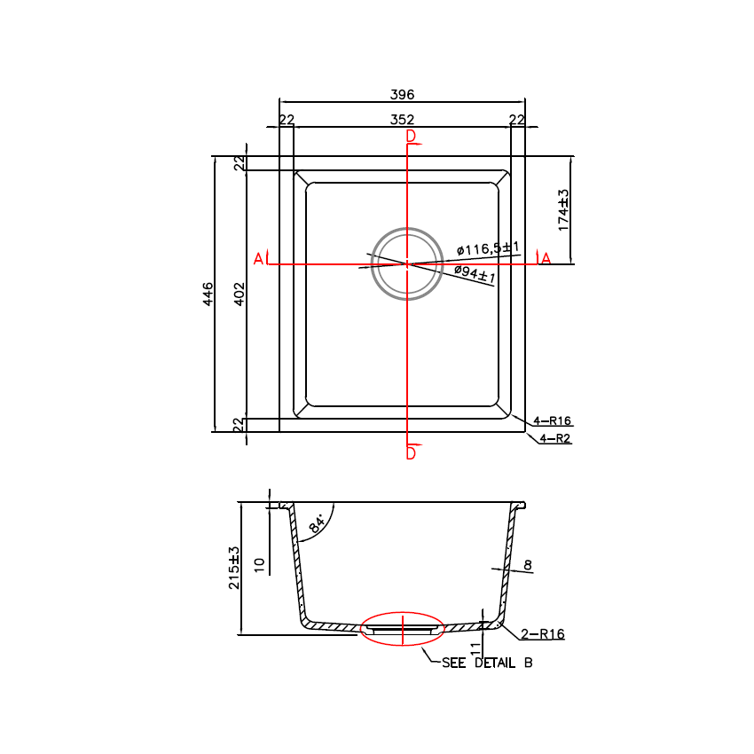 395*445*220mm Cora Black Undermount Granite Sink