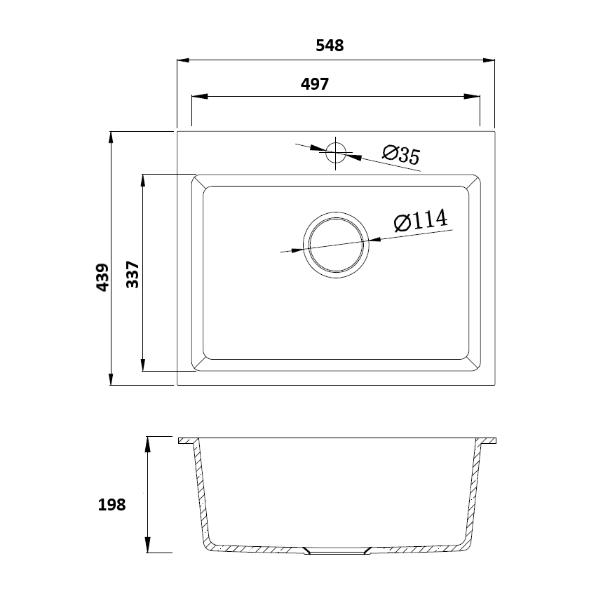 550*440*205mm Cora Black Granite Sink