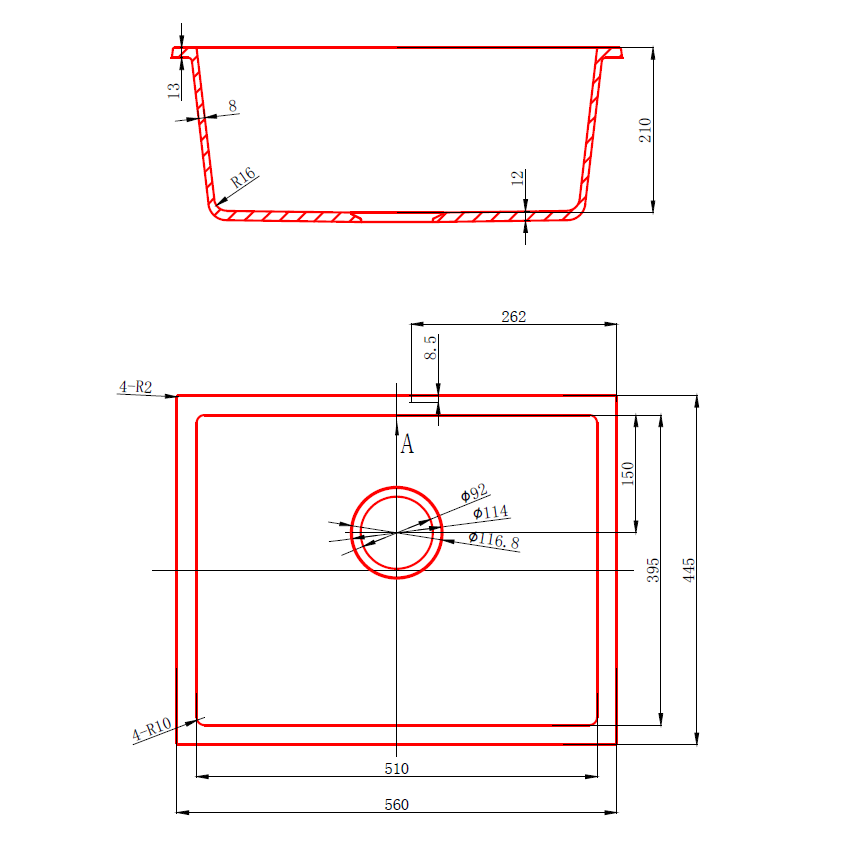 560*445*210mm Cora Black Undermount Granite Sink