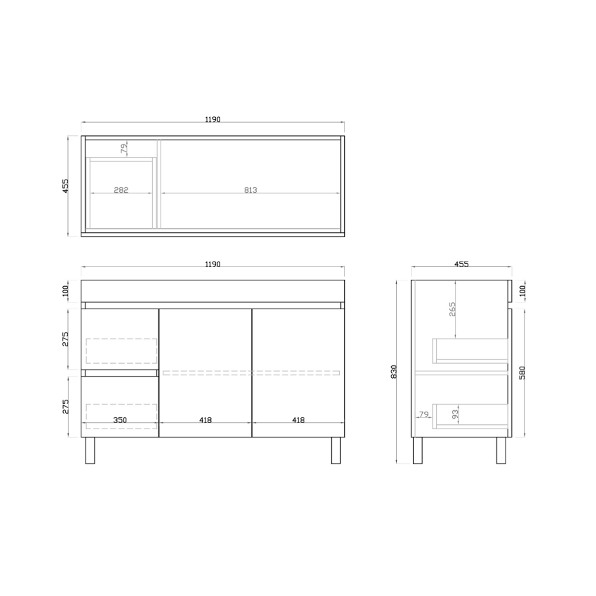 1200mm Dark Oak MDF Bathroom Vanity Left Drawers Free Standing Cabinet Only