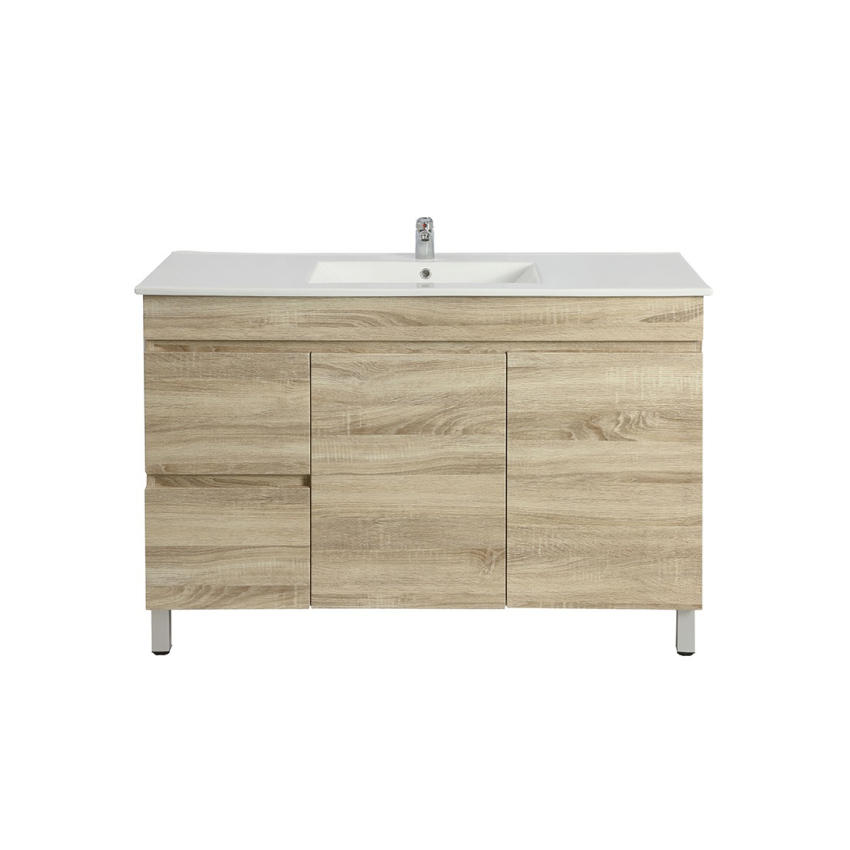 1200mm White Oak Free Standing MDF Bathroom Vanity Left Drawers Cabinet Only