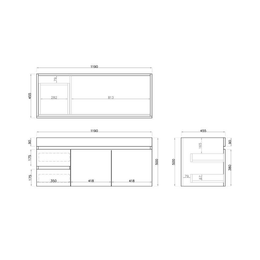 1200mm Dark Oak MDF Bathroom Vanity Left Drawers Wall Hung Cabinet Only