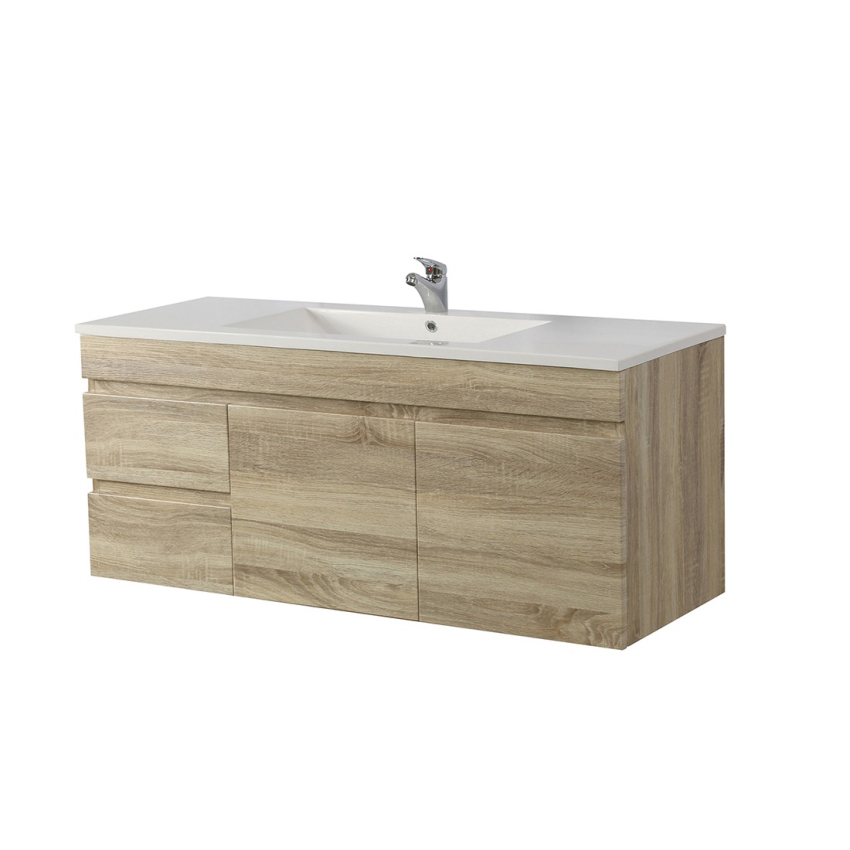 1200mm White Oak MDF Bathroom Vanity Left Drawers Wall Hung Cabinet Only