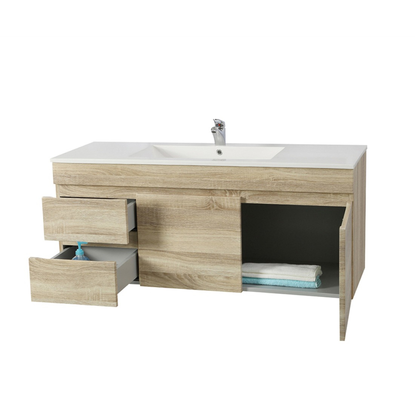 1200mm White Oak MDF Bathroom Vanity Left Drawers Wall Hung Cabinet Only