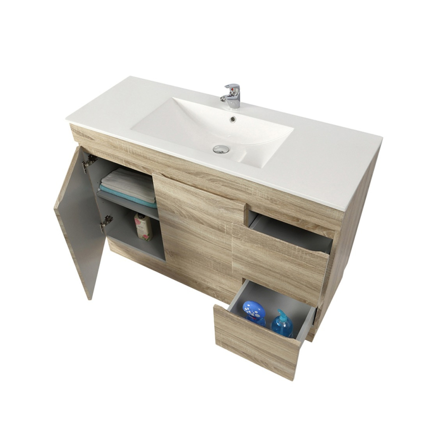 1200mm White Oak MDF Bathroom Vanity Right Drawers Free Standing Cabinet Only
