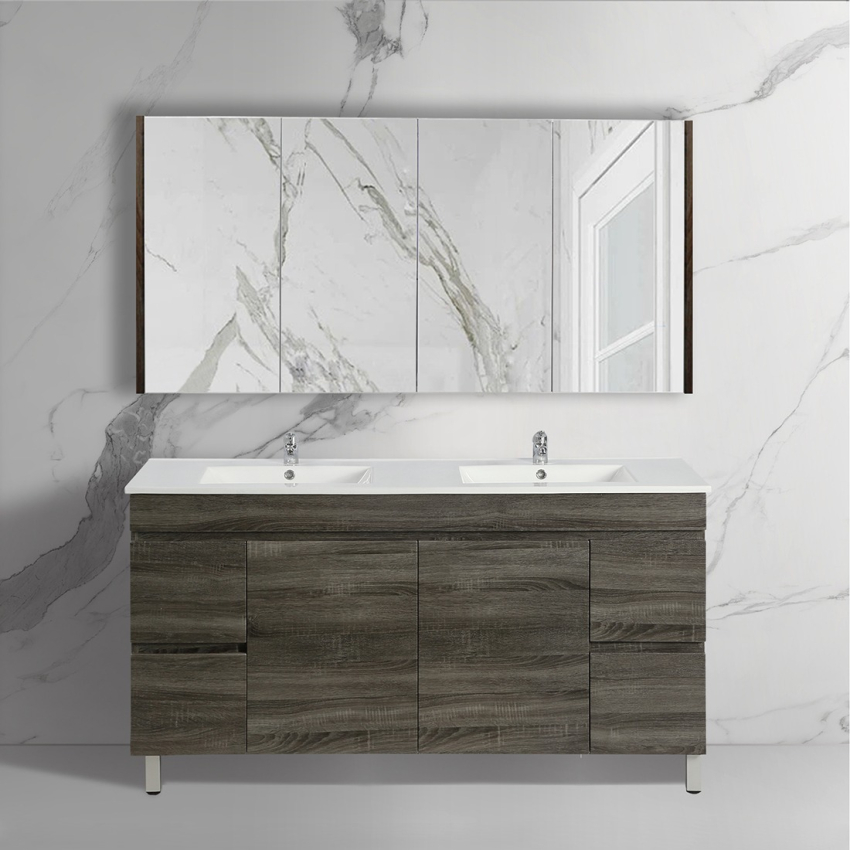 1500mm Dark Grey MDF Bathroom Vanity 4 Side Drawers 2 Middle Doors Free Standing Cabinet Only