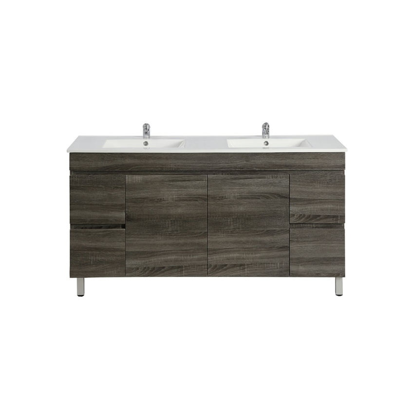 1500mm Dark Grey MDF Bathroom Vanity 4 Side Drawers 2 Middle Doors Free Standing Cabinet Only