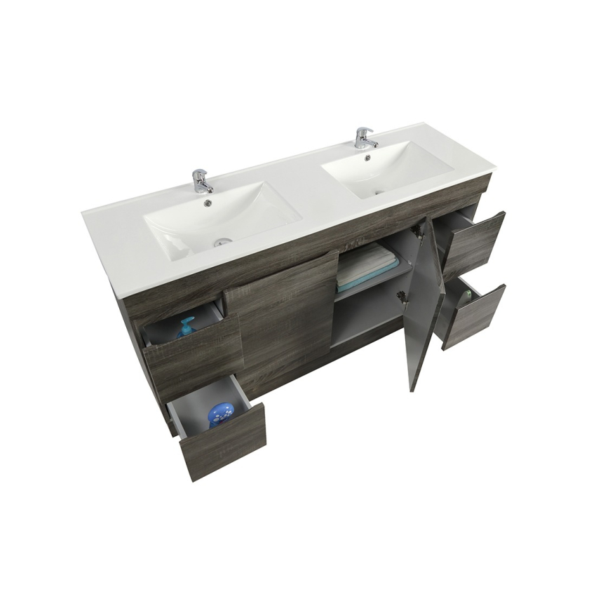 1500mm Dark Grey MDF Bathroom Vanity 4 Side Drawers 2 Middle Doors Free Standing Cabinet Only