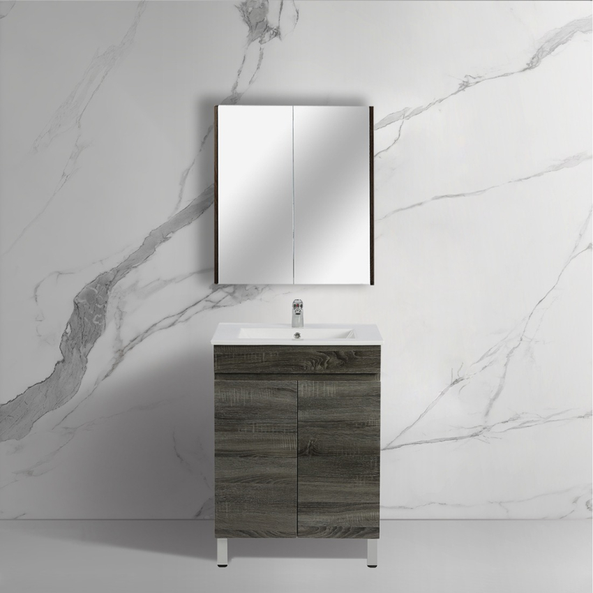 600mm Narrow Dark Grey MDF Bathroom Vanity 2 Doors Free Standing Cabinet Only