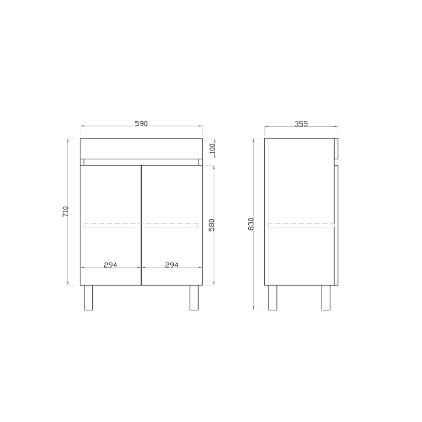 600mm Narrow Dark Oak MDF Bathroom Vanity 2 Doors Free Standing Cabinet Only