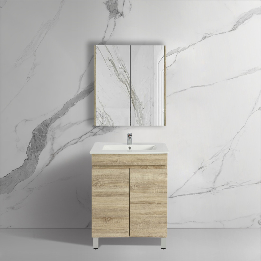 600mm Narrow White Oak MDF Bathroom Vanity 2 Doors Free Standing Cabinet Only