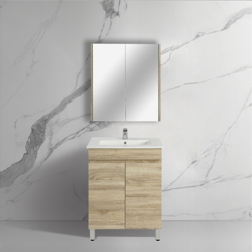 600mm Narrow White Oak MDF Bathroom Vanity 2 Doors Free Standing Cabinet Only