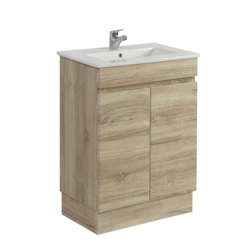 600mm Narrow White Oak MDF Bathroom Vanity 2 Doors Free Standing Cabinet Only