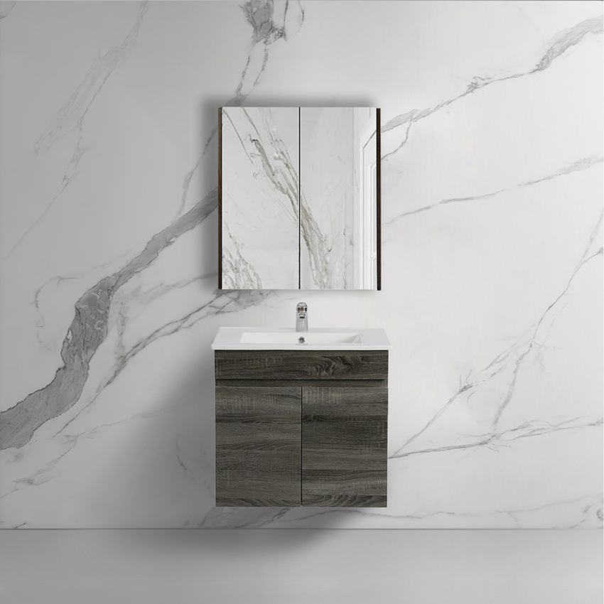 600mm Narrow Dark Grey MDF Bathroom Vanity 2 Doors Wall Hung Cabinet Only