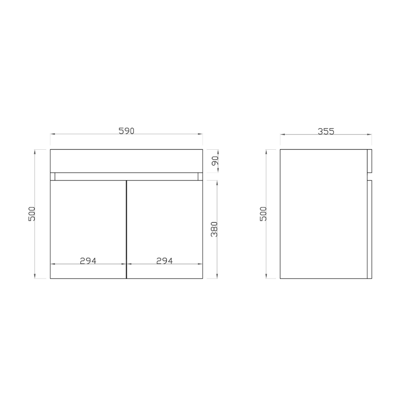 600mm Narrow Dark Oak MDF Bathroom Vanity 2 Doors Wall Hung Cabinet Only