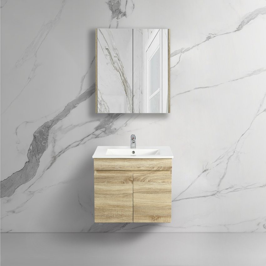 600mm White Oak MDF Bathroom Vanity 2 Doors Wall Hung Cabinet Only