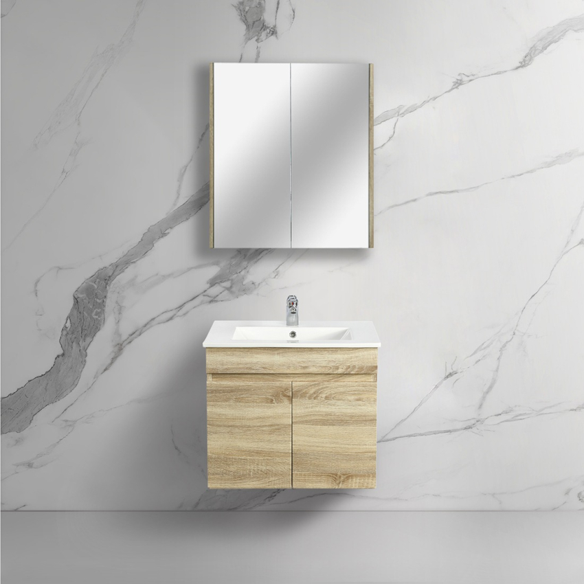 600mm White Oak MDF Bathroom Vanity 2 Doors Wall Hung Cabinet Only