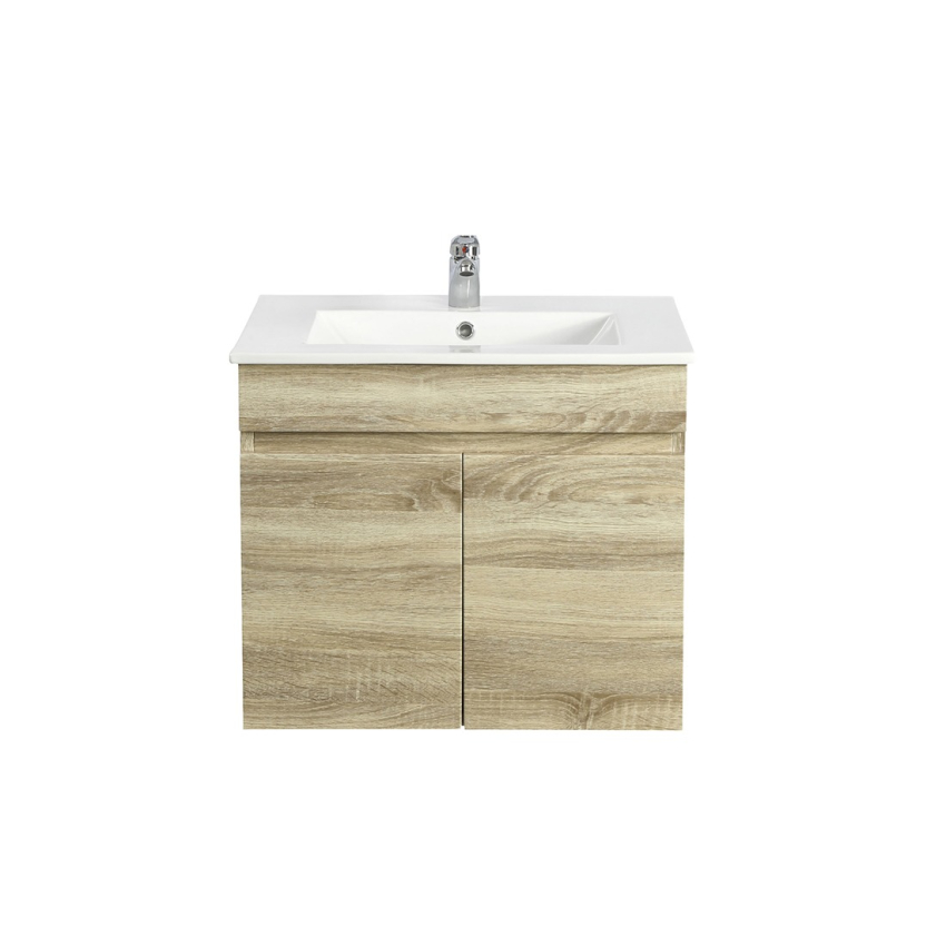 600mm White Oak MDF Bathroom Vanity 2 Doors Wall Hung Cabinet Only