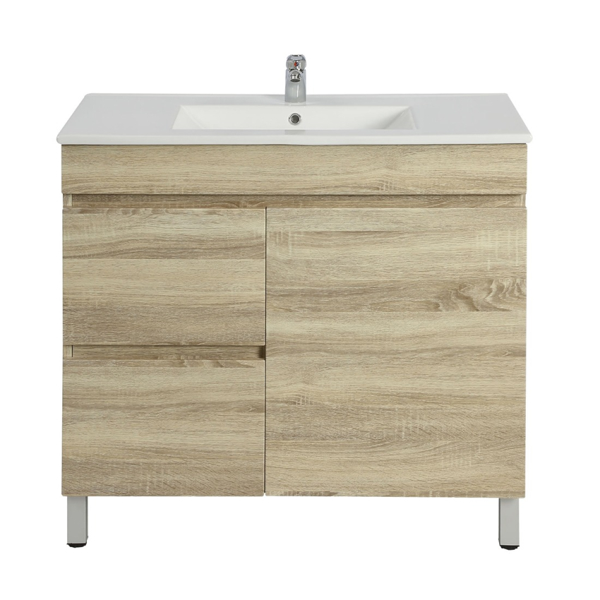 750mm Narrow White Oak MDF Bathroom Vanity Left Drawers Free Standing Cabinet Only