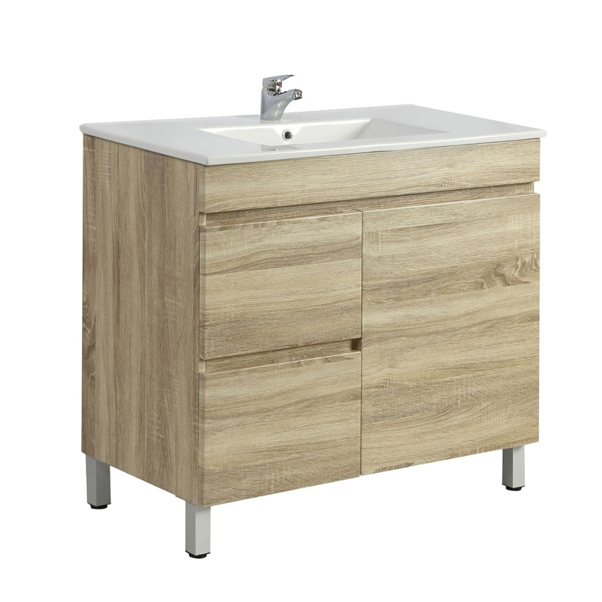 750mm Narrow White Oak MDF Bathroom Vanity Left Drawers Free Standing Cabinet Only