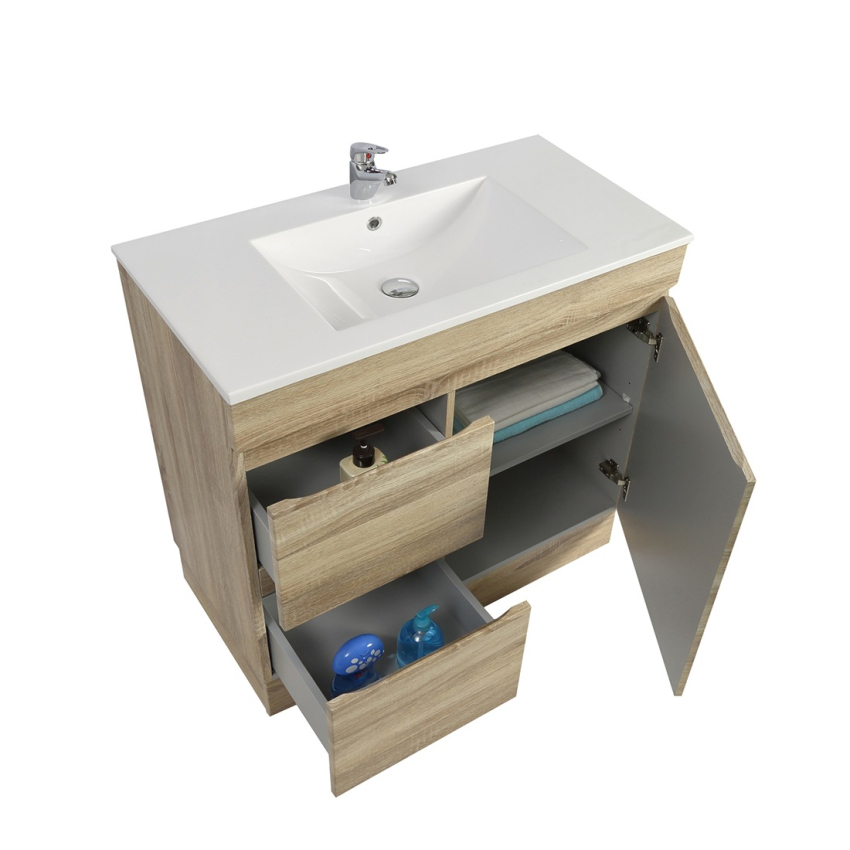 750mm Narrow White Oak MDF Bathroom Vanity Left Drawers Free Standing Cabinet Only