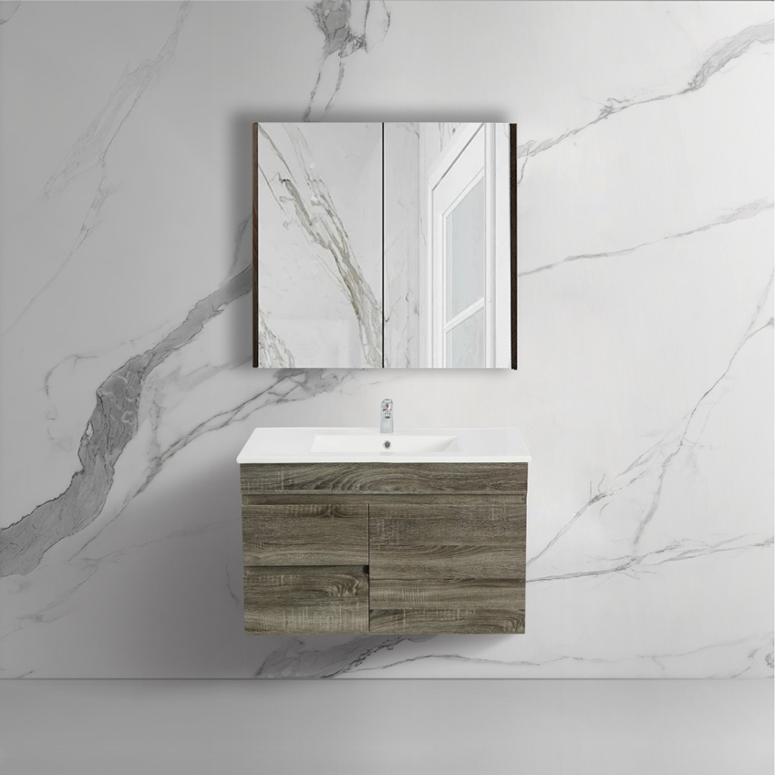 750mm Narrow Dark Grey MDF Bathroom Floating Vanity Left Drawers Wall Hung Cabinet Only