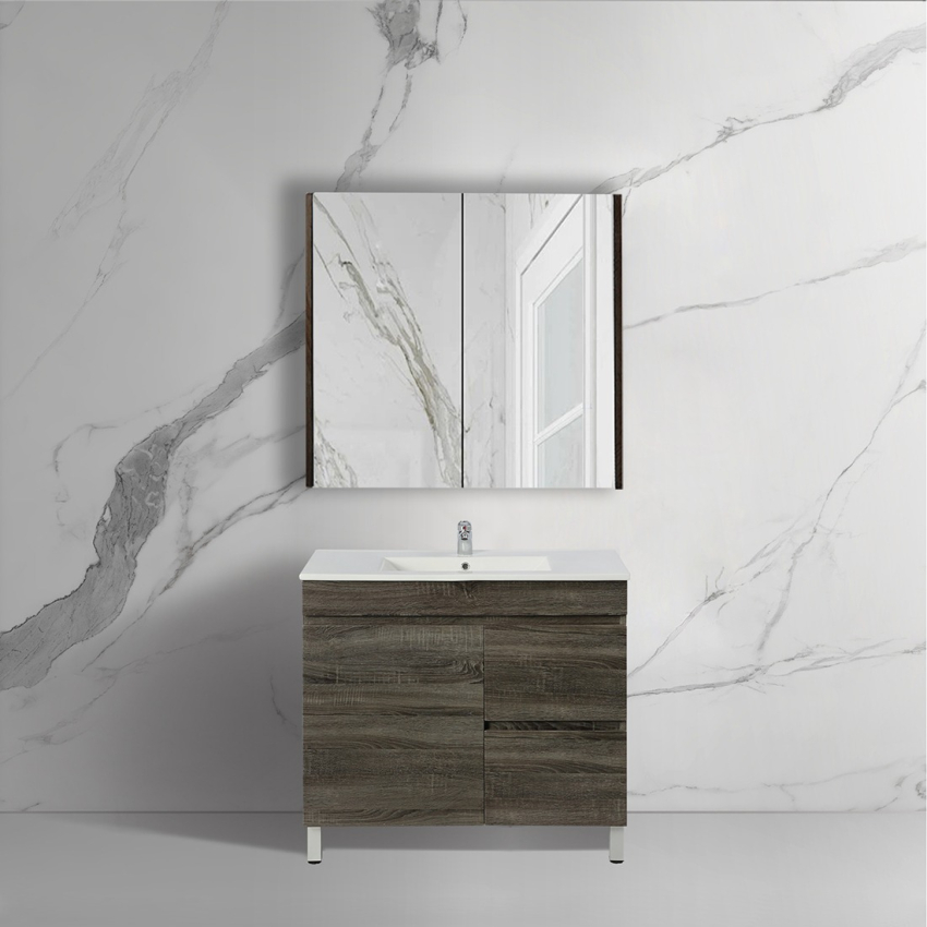 750mm Narrow Dark Grey MDF Bathroom Vanity Right Drawers Free Standing Cabinet Only