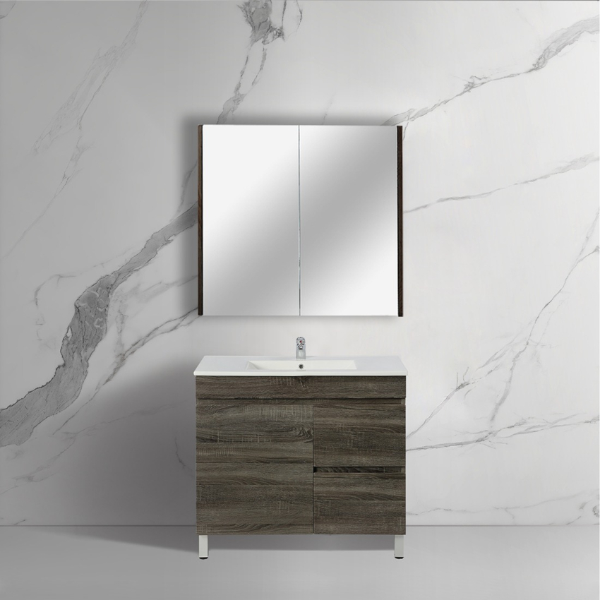 750mm Narrow Dark Grey MDF Bathroom Vanity Right Drawers Free Standing Cabinet Only