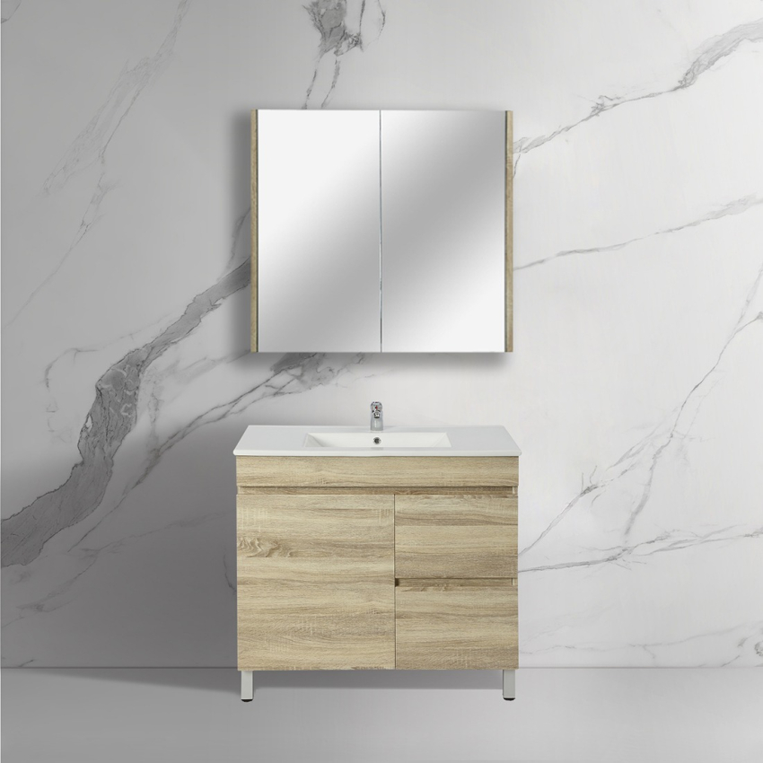 750mm Narrow White Oak MDF Bathroom Vanity Right Drawers Free Standing Cabinet Only