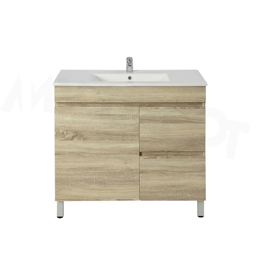 750mm Narrow White Oak MDF Bathroom Vanity Right Drawers Free Standing Cabinet Only