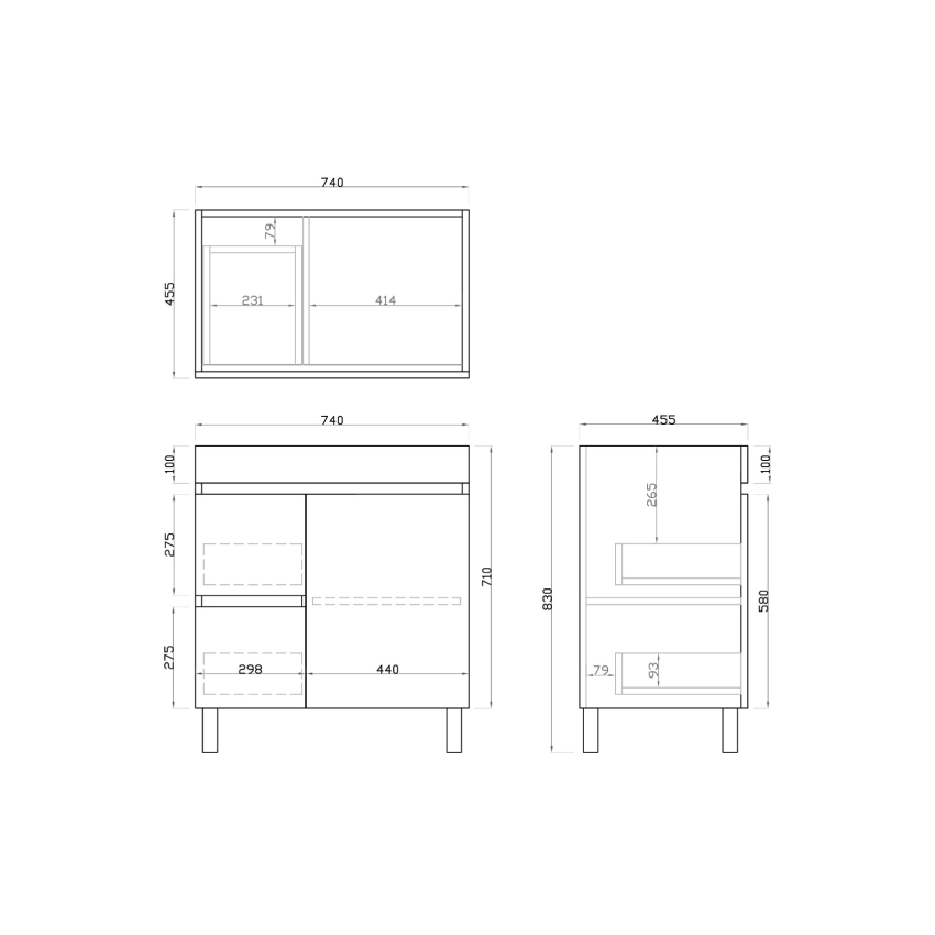 750mm Dark Oak MDF Bathroom Vanity Left Drawers Free Standing Cabinet Only