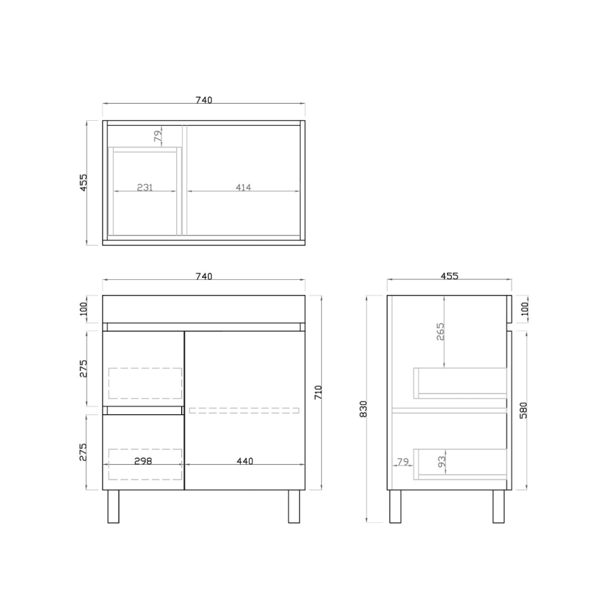 750mm White Oak MDF Bathroom Vanity Left Drawers 1-Door Free Standing for Bathroom Cabinet Only
