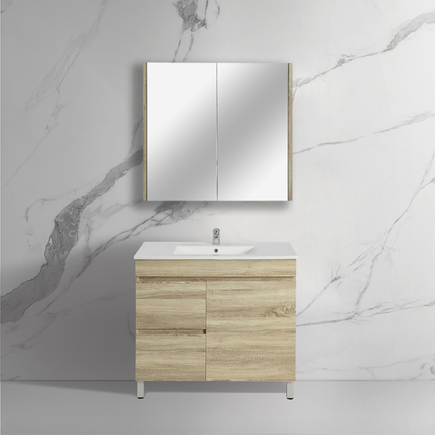 750mm White Oak MDF Bathroom Vanity Left Drawers 1-Door Free Standing for Bathroom Cabinet Only